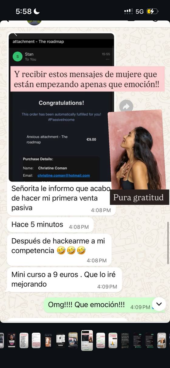 Mensaje de una alumna: su primera venta pasiva