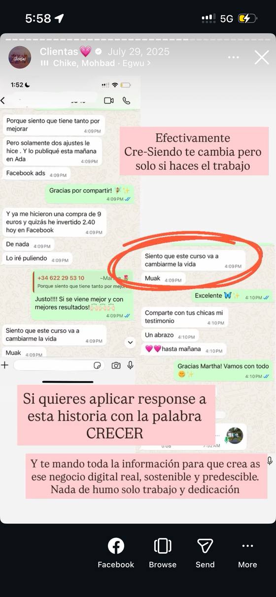 Conversación de una alumna contando cómo cambió su negocio